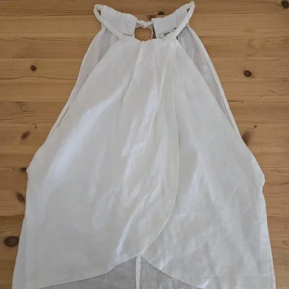 Zara White 100% Linen Halter Top XL NWT - Picture 6 of 9